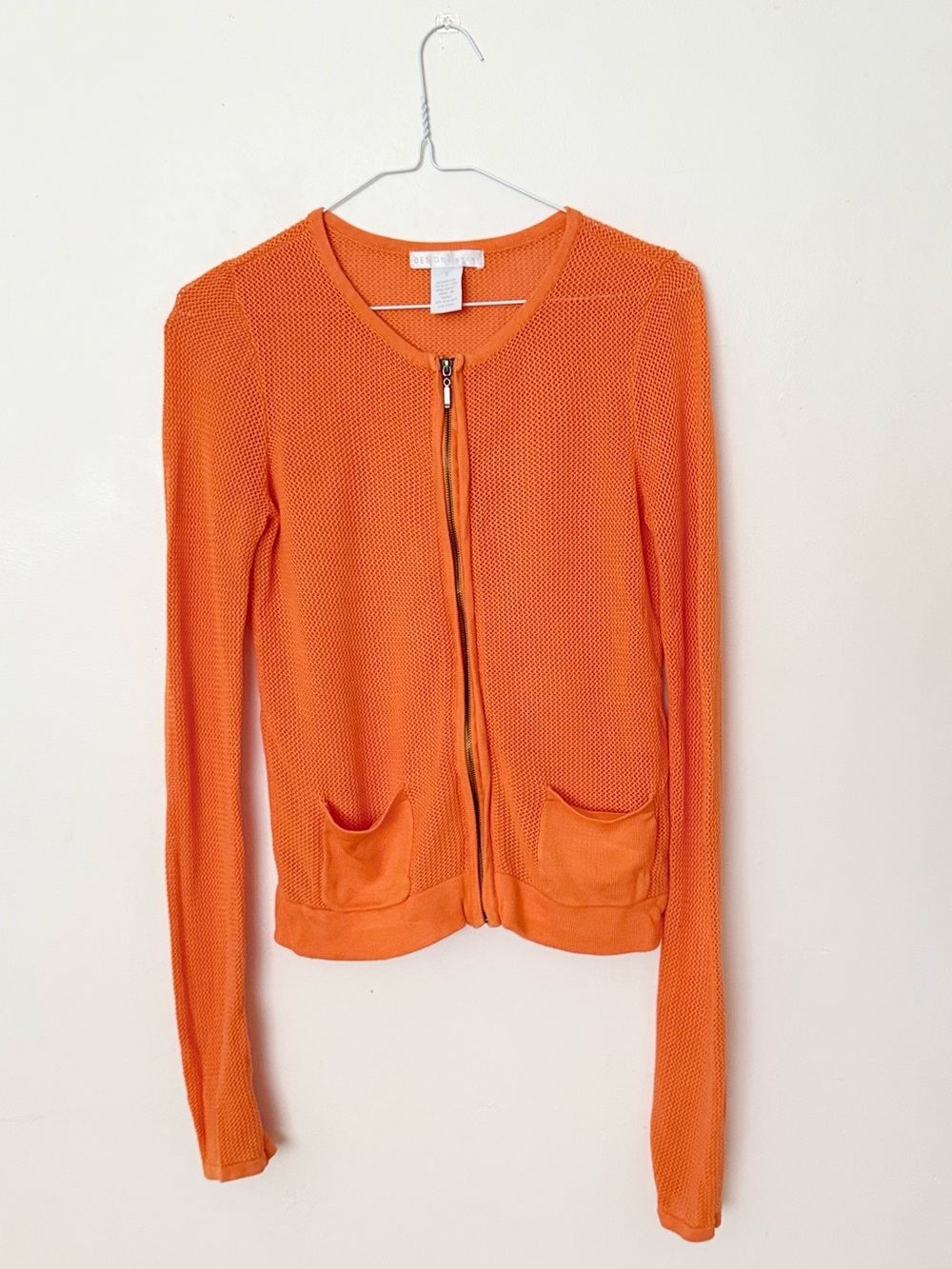Orange Zip Front Lightweight Knit Cardigan